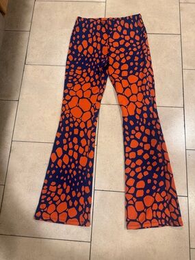 Zara Giraffe Geometric Printed Orange Blue Flared Pants Medium Festival Coachell